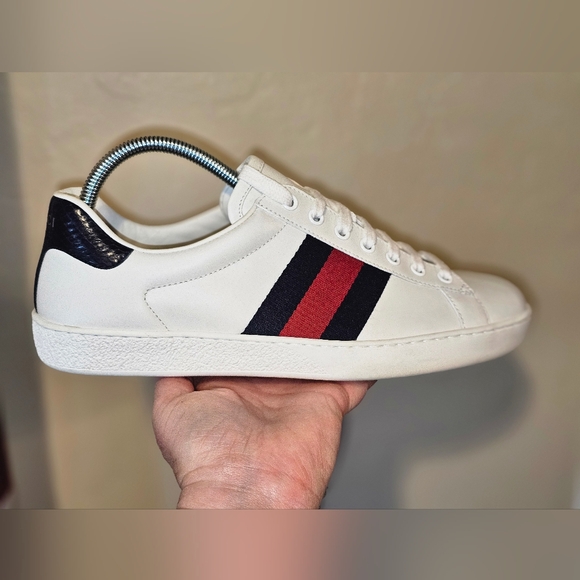 Like New - GUCCI ACE Navy/Red Web Leather Sneakers Mens7/Wmns 9 to 9.5. - Picture 8 of 16